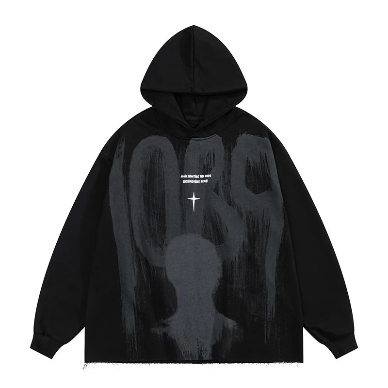 Men Blurred Hoodie Oversize Streetwear Hip Hop Pullover