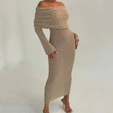 Autumn Knitted Off-Shoulder Long Dress for Women