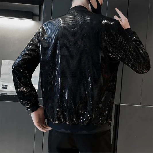 Y2K Mens Jackets Jas Men Hip Hop Black Sequined Bombers Jacket Coat