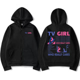 TV Girl Who Really Cares Graphic Print Zipper Hoodie Fashion Casual Oversized