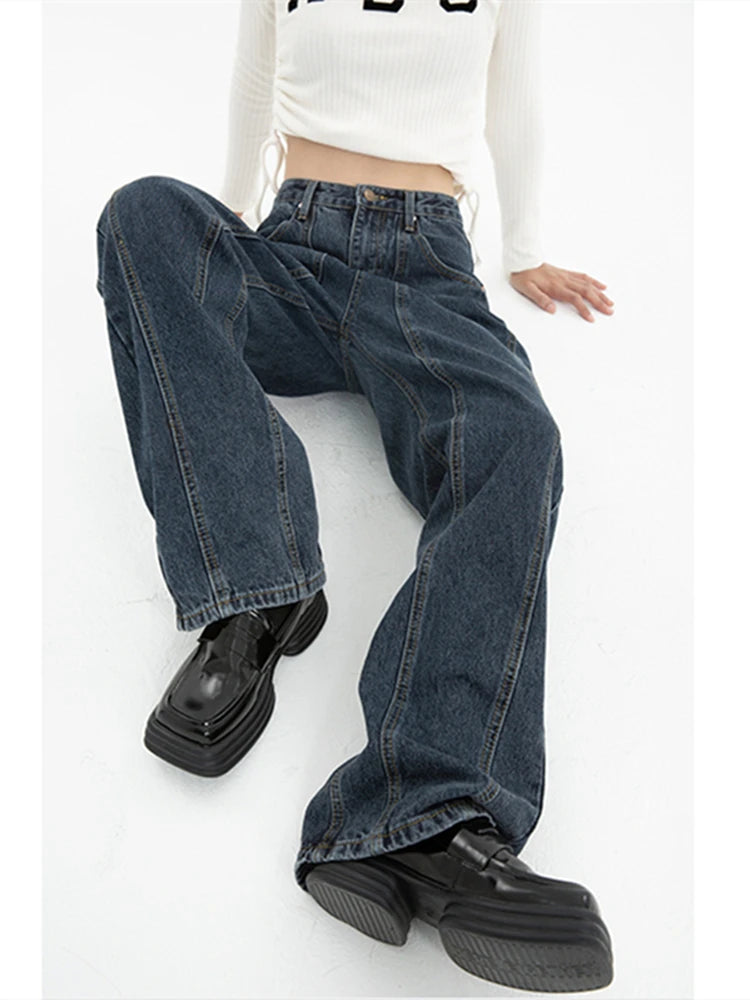 Womens Jeans High Waist Vintage Straight Pants Streetwear