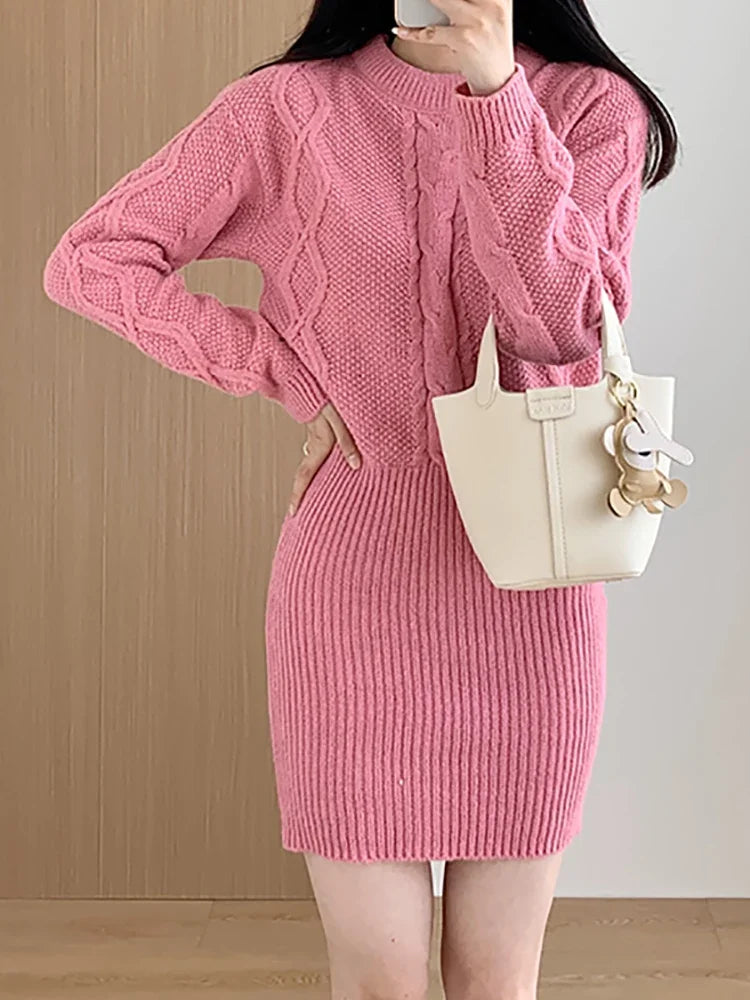 Ribbed Knit Bating Sleeve Fake Two Piece 2024 Winter