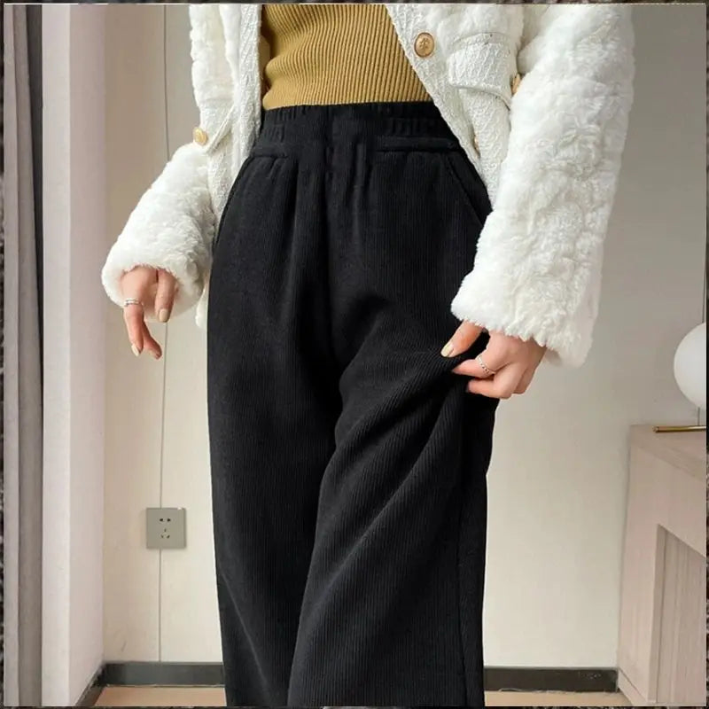 Winter Warm Thicken Straight Pants Women Casual Elastic