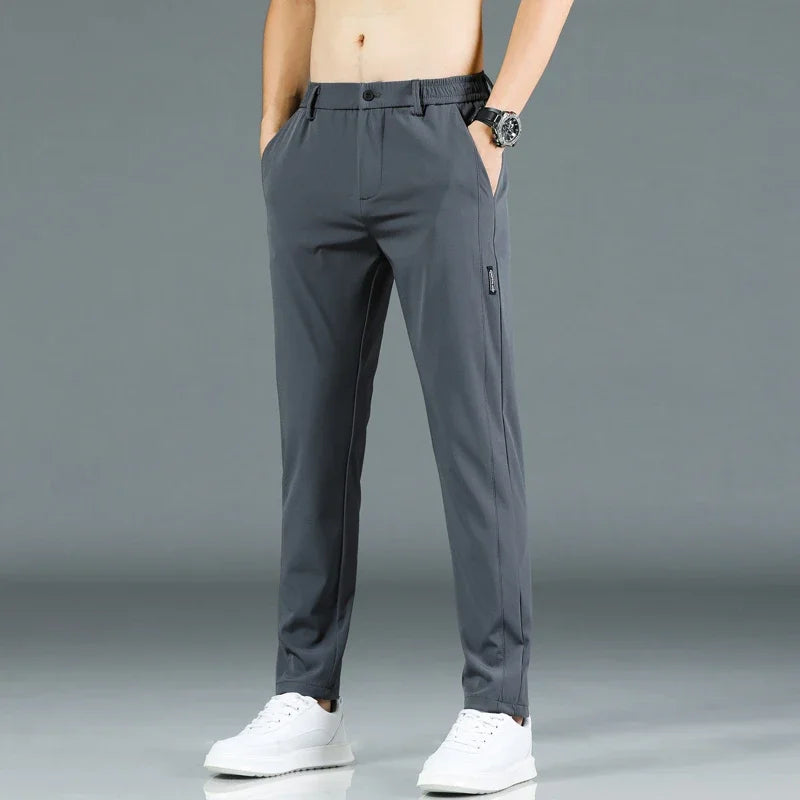 2024 Thin Ice Silk Stretch Men's Pants Casual Elastic Waist Smooth Trouser Pants