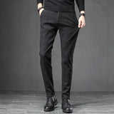 Autumn Men's Brushed Plaid Casual Pants Korean Style