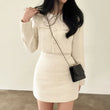 Pearl Buttons Short Jacket + A-line Mini Skirt 2 Piece Sets