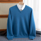 Pure Wool Pullover Men Basic Knitwear Sweater V-Neck