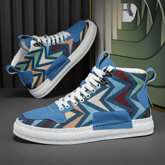 Blue Harajuku High-Top Canvas Sneakers