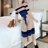 Elegant striped thick sweater dress female 2024 spring