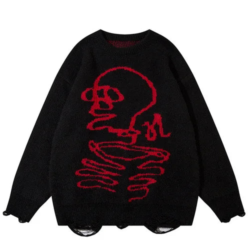 Women Skull Pattern Sweater Autumn Crew Neck Pullover