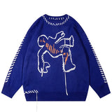 Human Pattern Sweater Crew Neck Baggy Streetwear Autumn Pullover