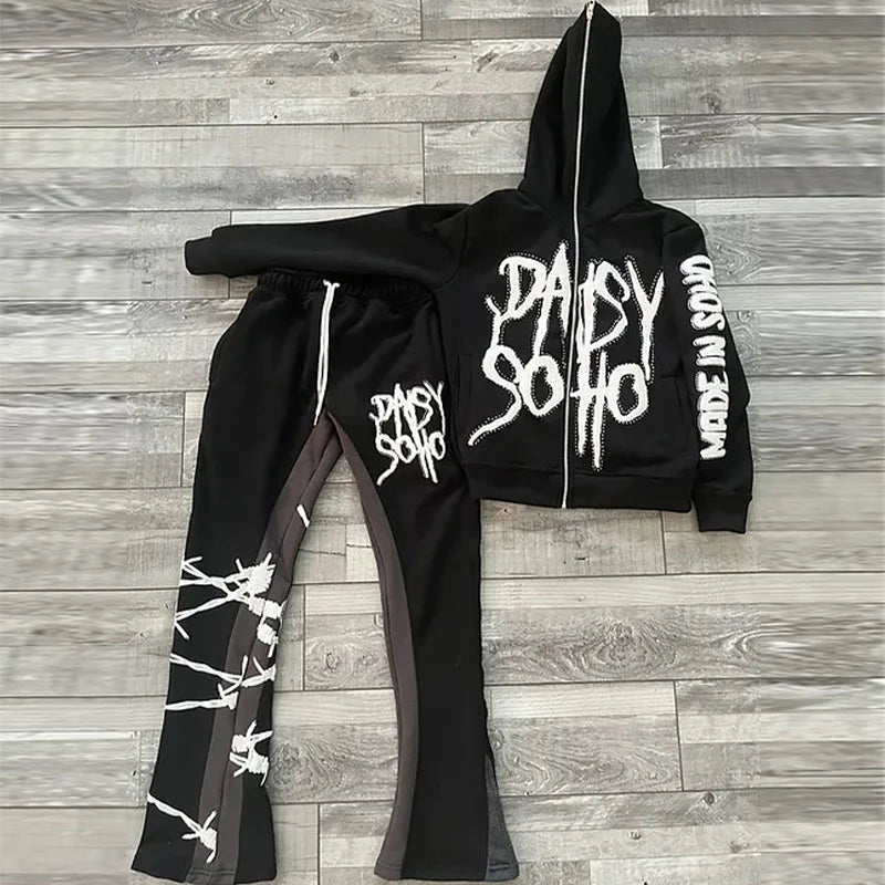 Y2K hip-hop loose rope trousers letter printing splicing leisure high street trousers