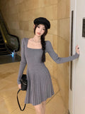 Women Pleated Slim Fit A-line Solid Elegant