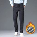 Winter Fleece Warm Thick Pants Men Business Elastic