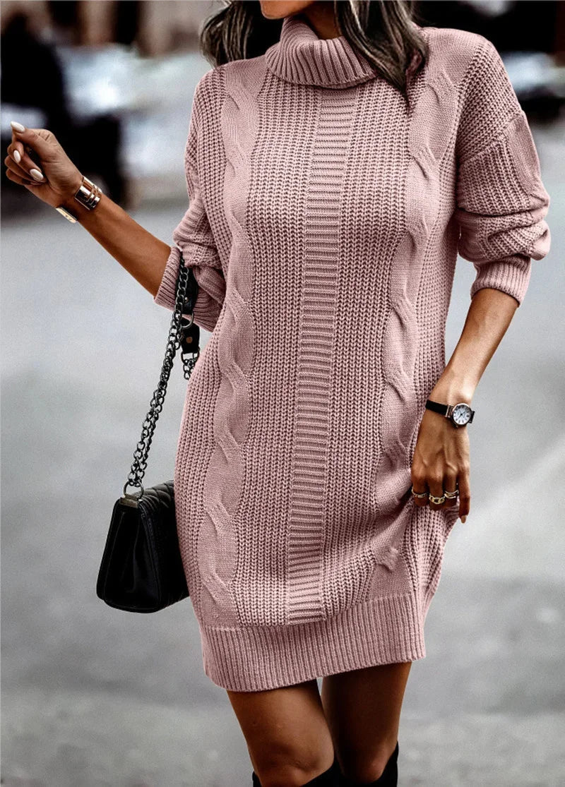 Turtleneck Wrap Hip Sweater Knitted Dresses Autumn Winter