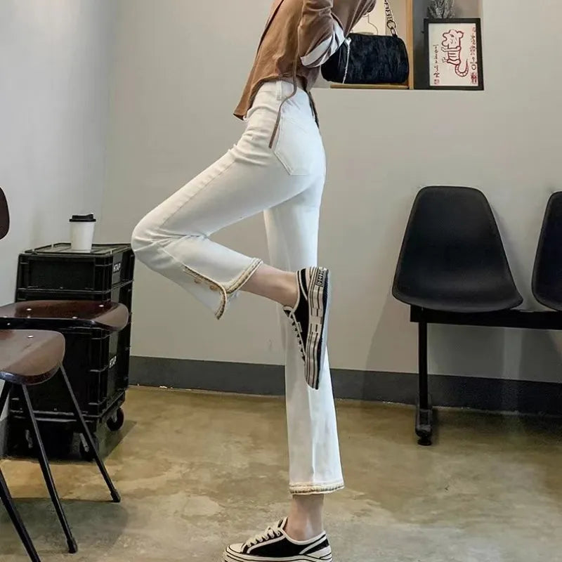 Waist Straight Trousers Elegant Office Ladies Aesthetic