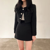 Pearl Buttons Short Jacket + A-line Mini Skirt 2 Piece Sets