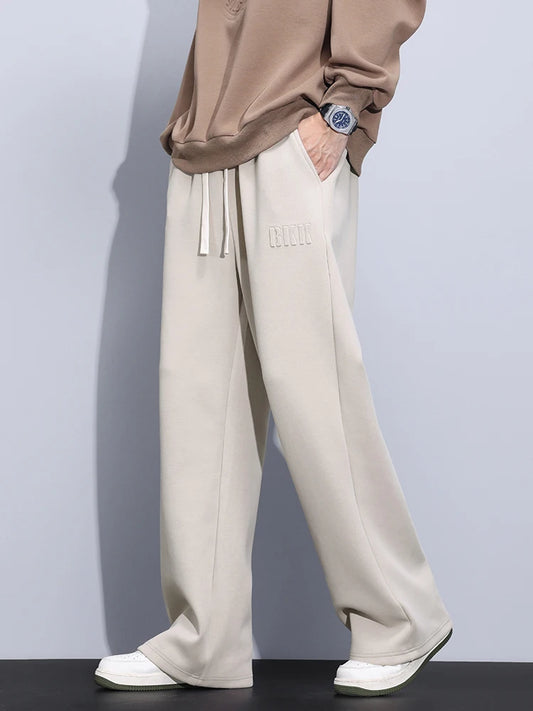 Sportswear String Banding Wide Leg Baggy Pants Male Cotton Casual Straight Track Trousers