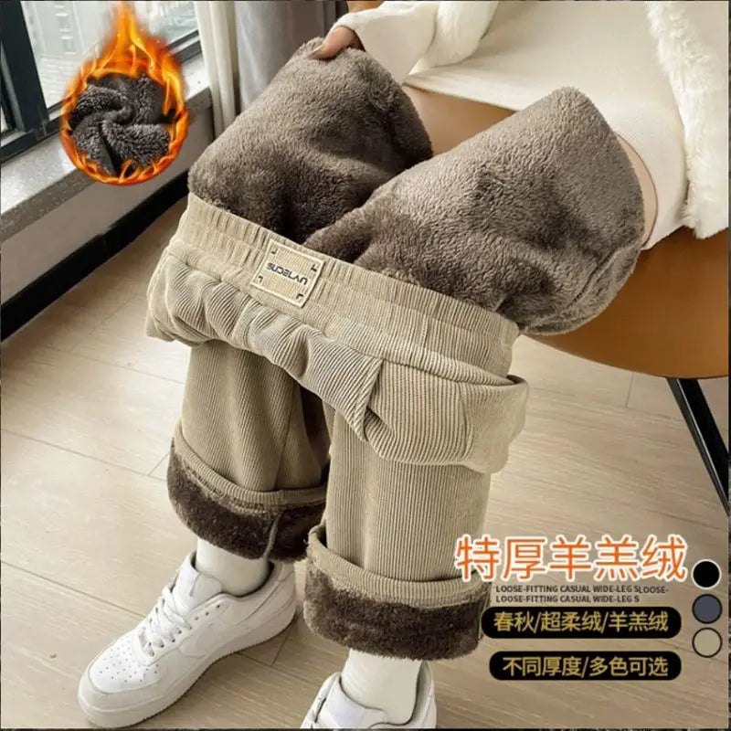 Winter Warm Thicken Straight Pants Women Casual Elastic