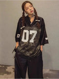 Y2K Vintage Short Sleeve Women V-Neck Hip Hop T-Shirts 2024