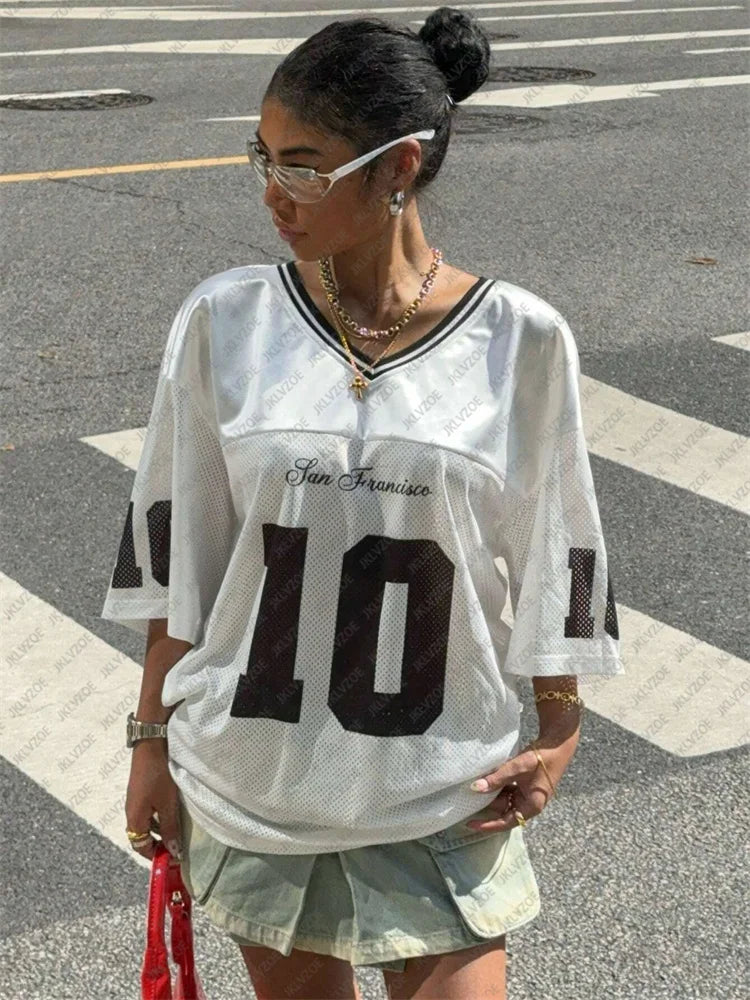 Oversized V-neck Black Tee Harajuku Short Sleeve Streetwear