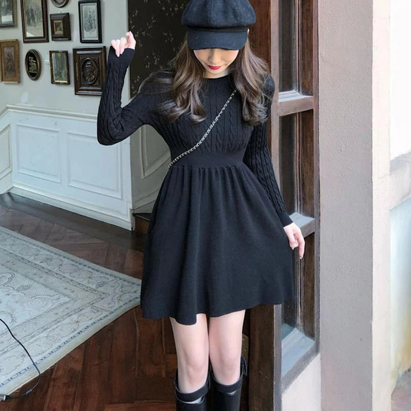 Knitting Mini Dress Autumn Winter Long Sleeve Sweater