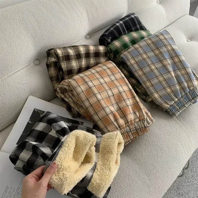 2025 Fashion Warm Plush Pants Cashmere Thick Plaid