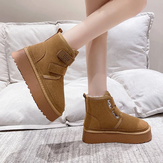 Winter Outdoor Women's Cow Suede Warm Shoes Fashion